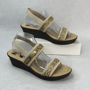 Anne Klein Womens Size 10 Beige Sport Wedge Slingback Sandals Snakeskin Print